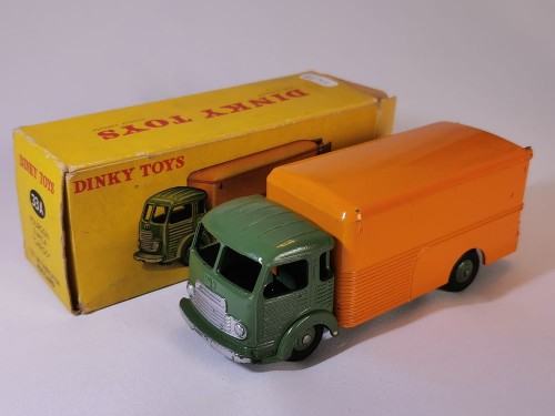 DINKY TOYS 33A - Simca Cargo fourgon vert olive/jaune orangé, avec boîte d'origine