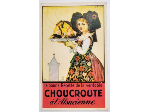 Dépliant publicitaire "La bonne recette de la véritable choucroute à l'Alsacienne", illustration Hansi