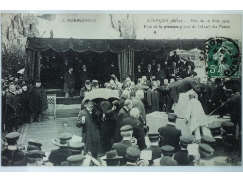 CPA Alençon (61-Orne) - Pose de la première pierre de l'Hôtel des Postes - 1909