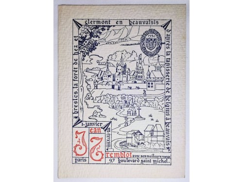 Carte de vœux privée gravée, de Jean Tremblot, 1er janvier 1914